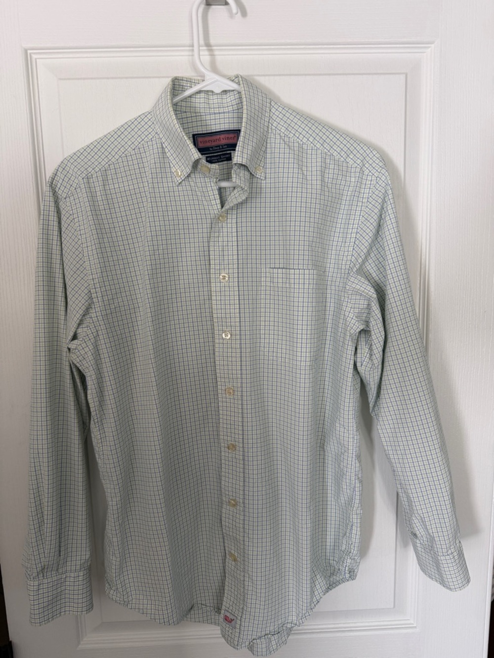 Vineyard Vines Green and White Windowpane Button-Down Shirt